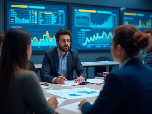 Personas aprendiendo con gráficos financieros en FinSmart Institute
